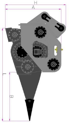 Vibro Ripper dimension reference · Side view